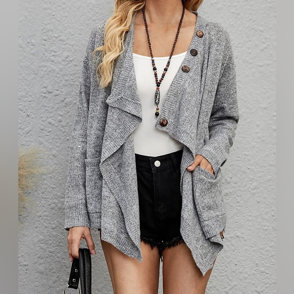 Drop Shoulder Dual Pocket Space Dye Cardigan